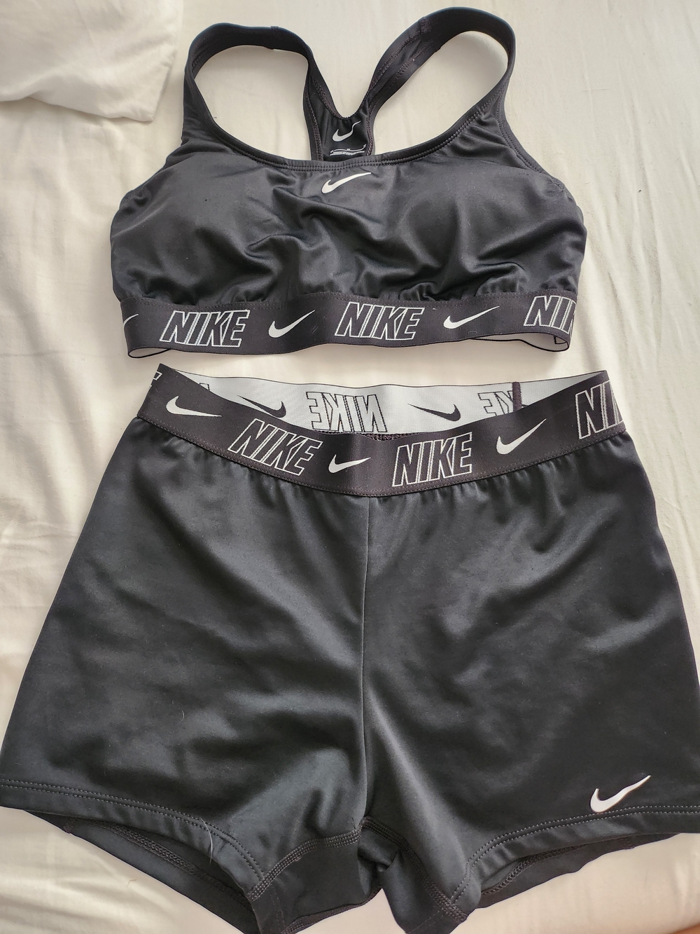 Nike Black Logo Elastic Sports Bra & Shorts Set